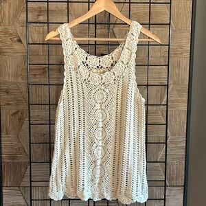 Vintage XXi Crochet Top Medium Beige Knit Tank Bohemian Cottagecore Hippie